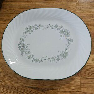 Corelle Callaway Serving Platter 12.25" white plate swirl rim green trim ivy